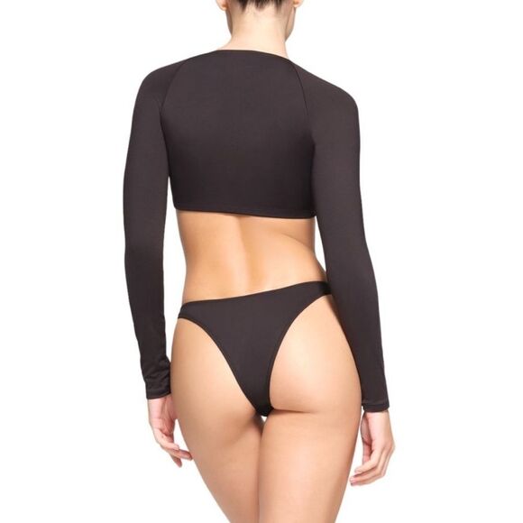 NWT SKIMS Swim Long Sleeved Underwire Top In Gun Metal Gray Swim Two Piece Top - Picture 2 of 5